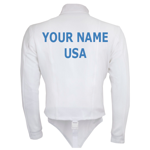 Stenciling options for Fencing Jackets, Pants, and Lames