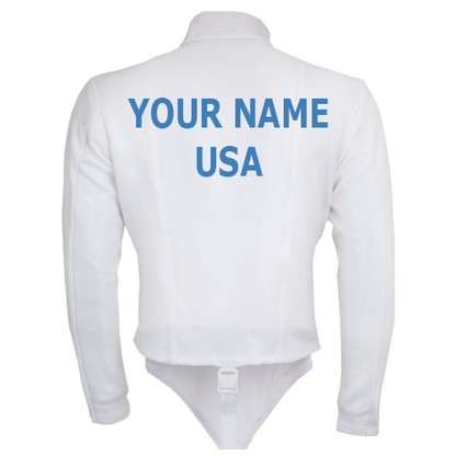 Stenciling options for Fencing Jackets, Pants, and Lames