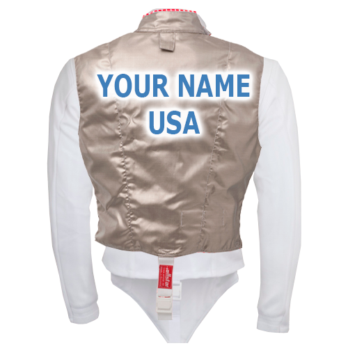 Stenciling options for Fencing Jackets, Pants, and Lames